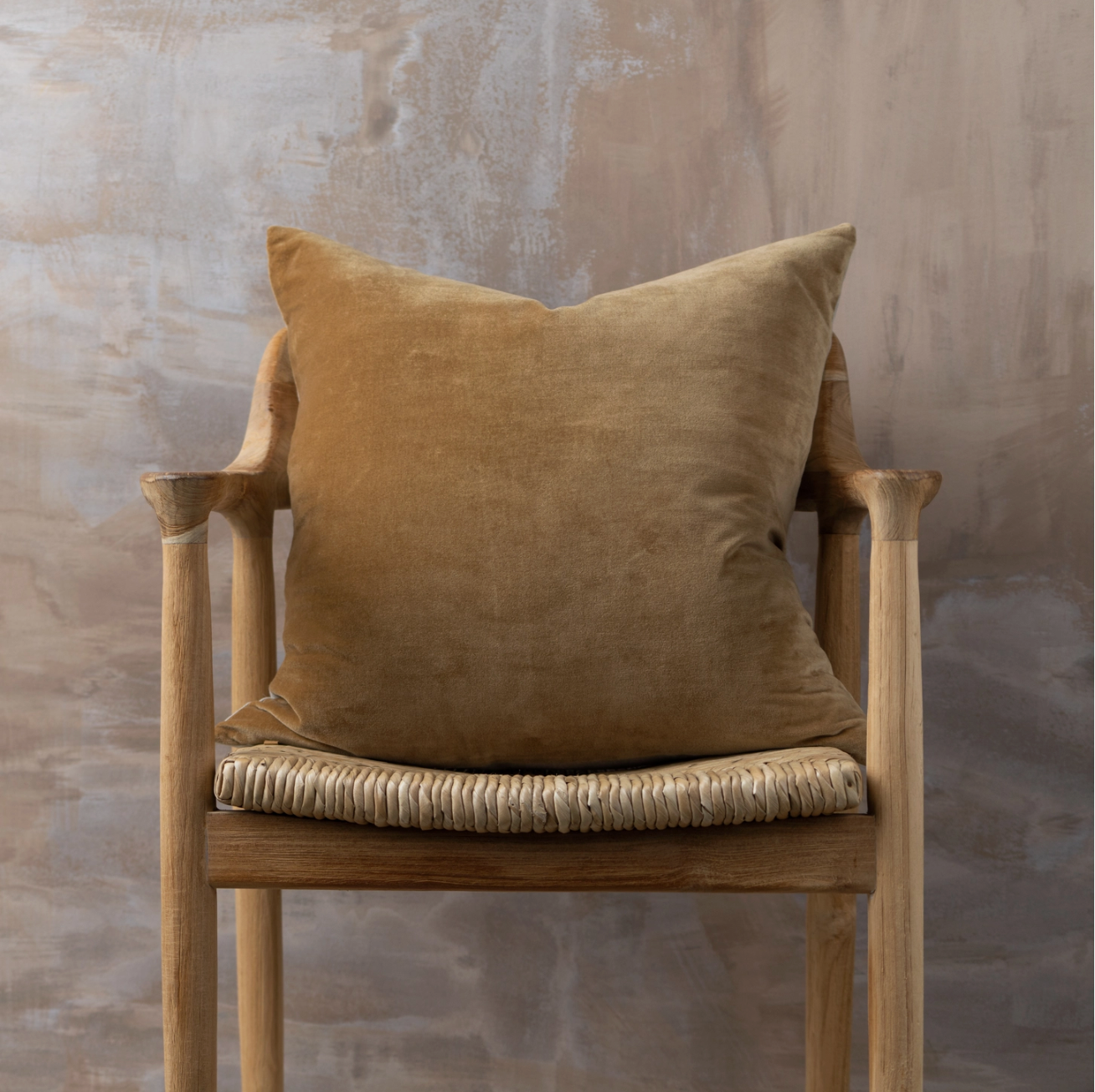 Linen/Velvet Square Pillow Cover - Nutmeg