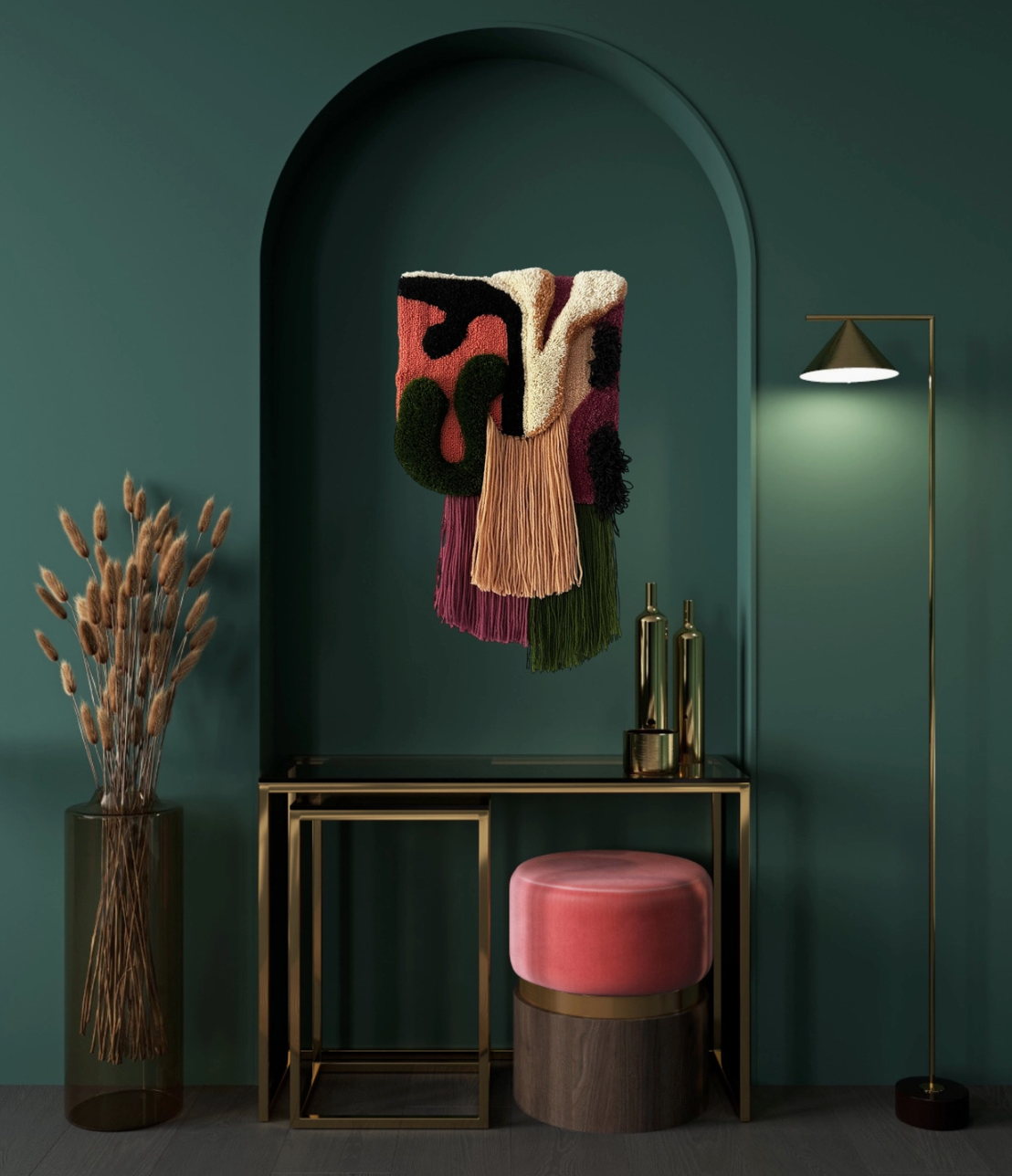 Golden Tufted Wall Rug